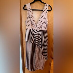 ASOS Polka Dot & Stripe Pink V-Neck Asymmetric Dress
